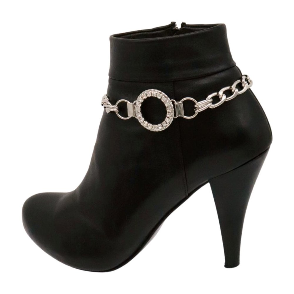Women Silver Metal Boot Chain Bracelet Shoe Bling Circle Charm Anklet Jewelry